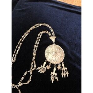 Vintage Rare VENDOME Etruscan Revival Gold Tone Large Pendant Necklace  20”